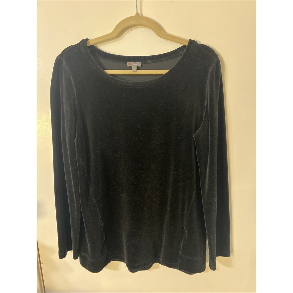 T BY TALBOTS Velvet Velour Casual Stretch Top‎ in Black Size Medium Goth